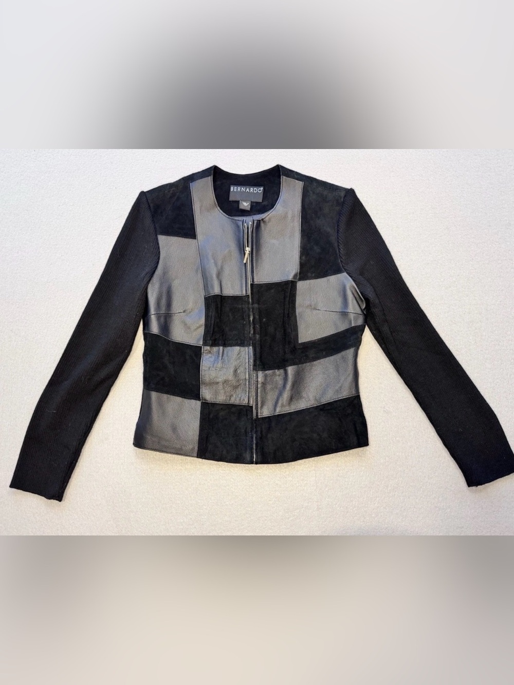 VTG Bernardo Patchwork Leather/Suede Moto Jacket, Knit Sweater Sleeve/Back MP